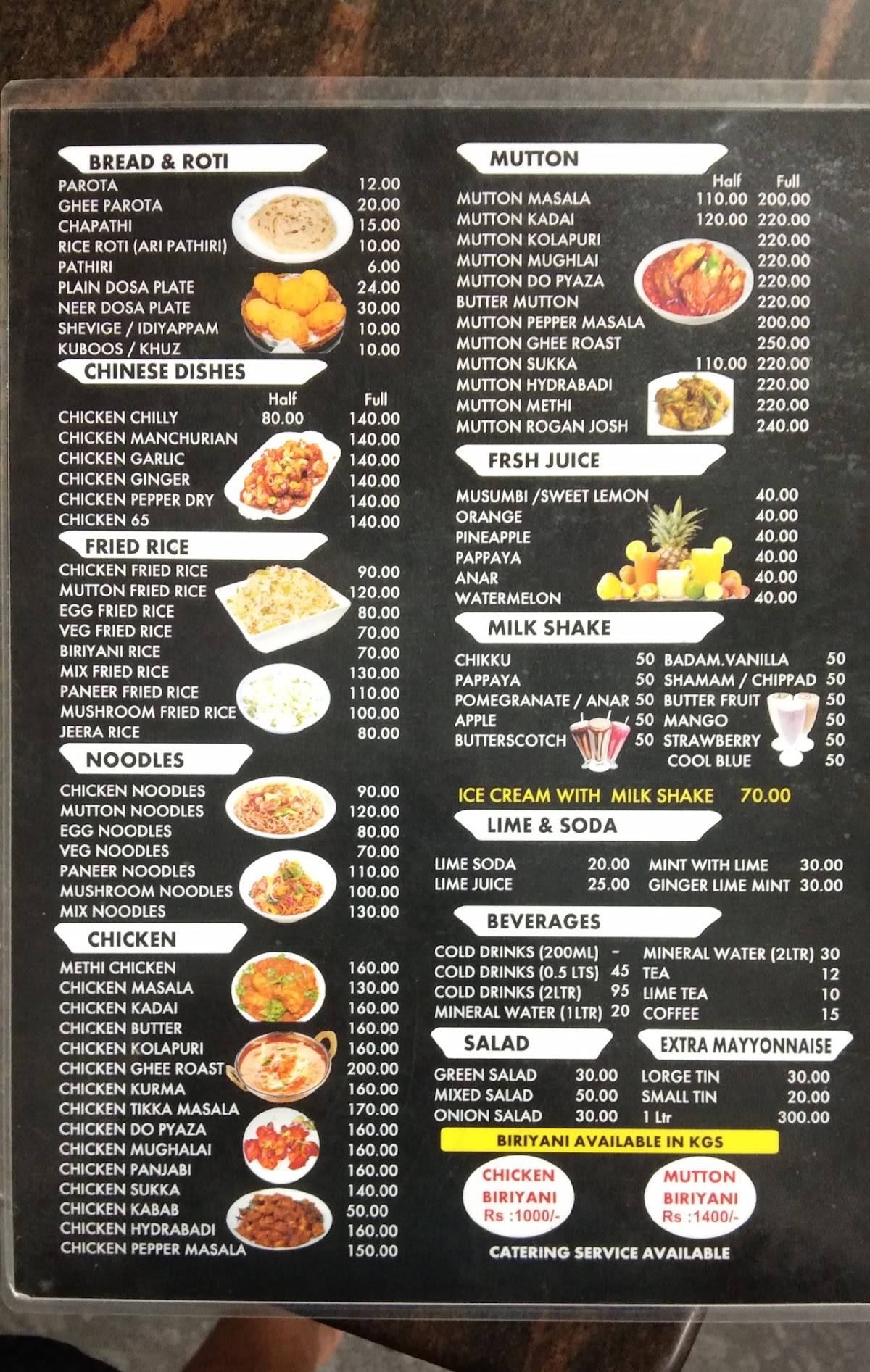 Paradise Family Restaurant menu
