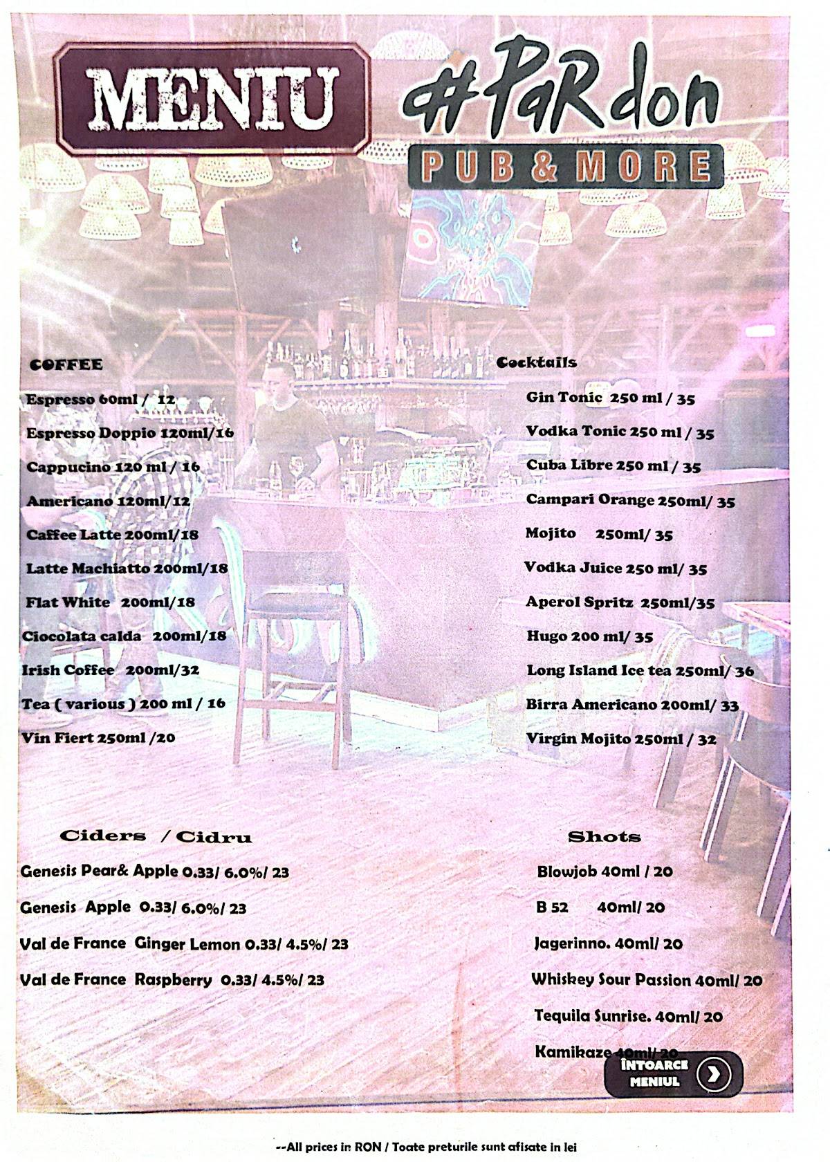 Menu de Pardon Pub & Taproom