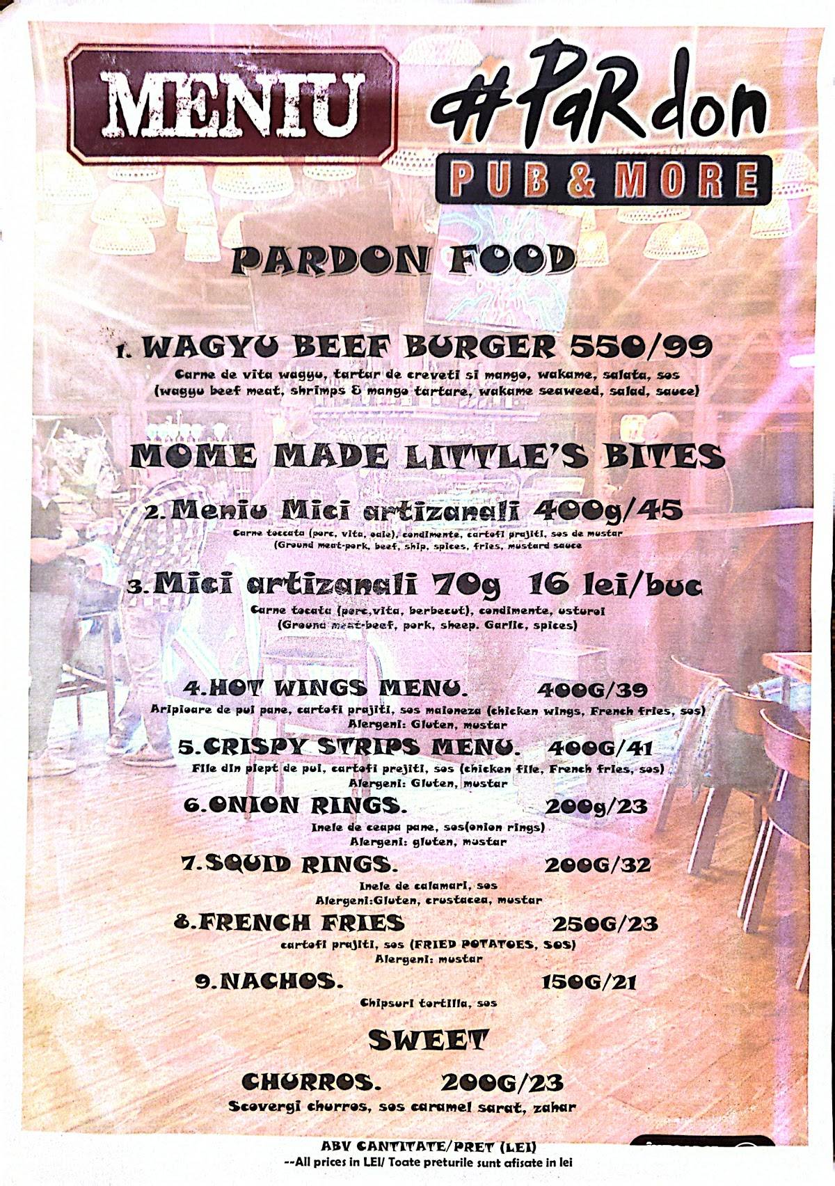 Menu de Pardon Pub & Taproom