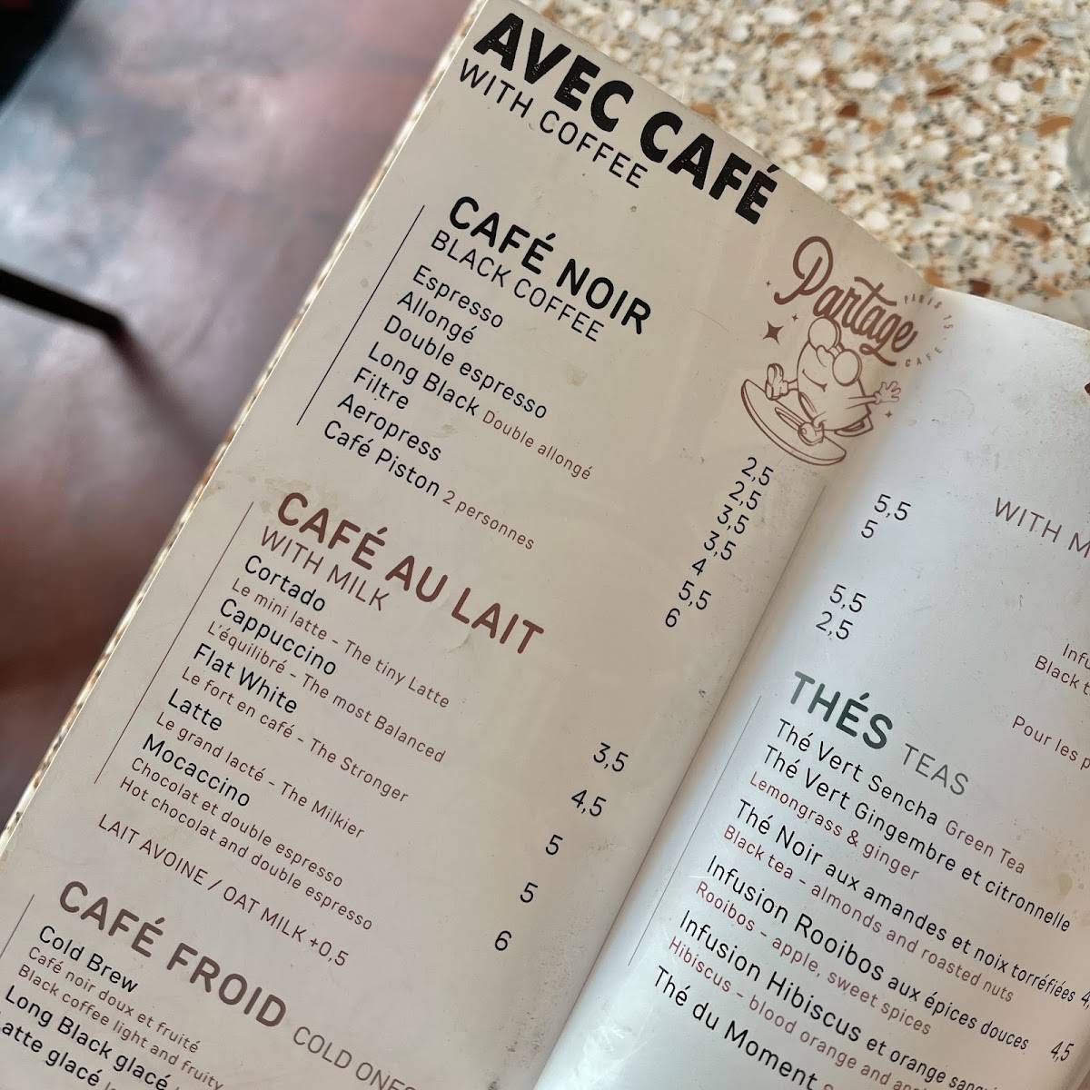 Menu de Partage Cafè