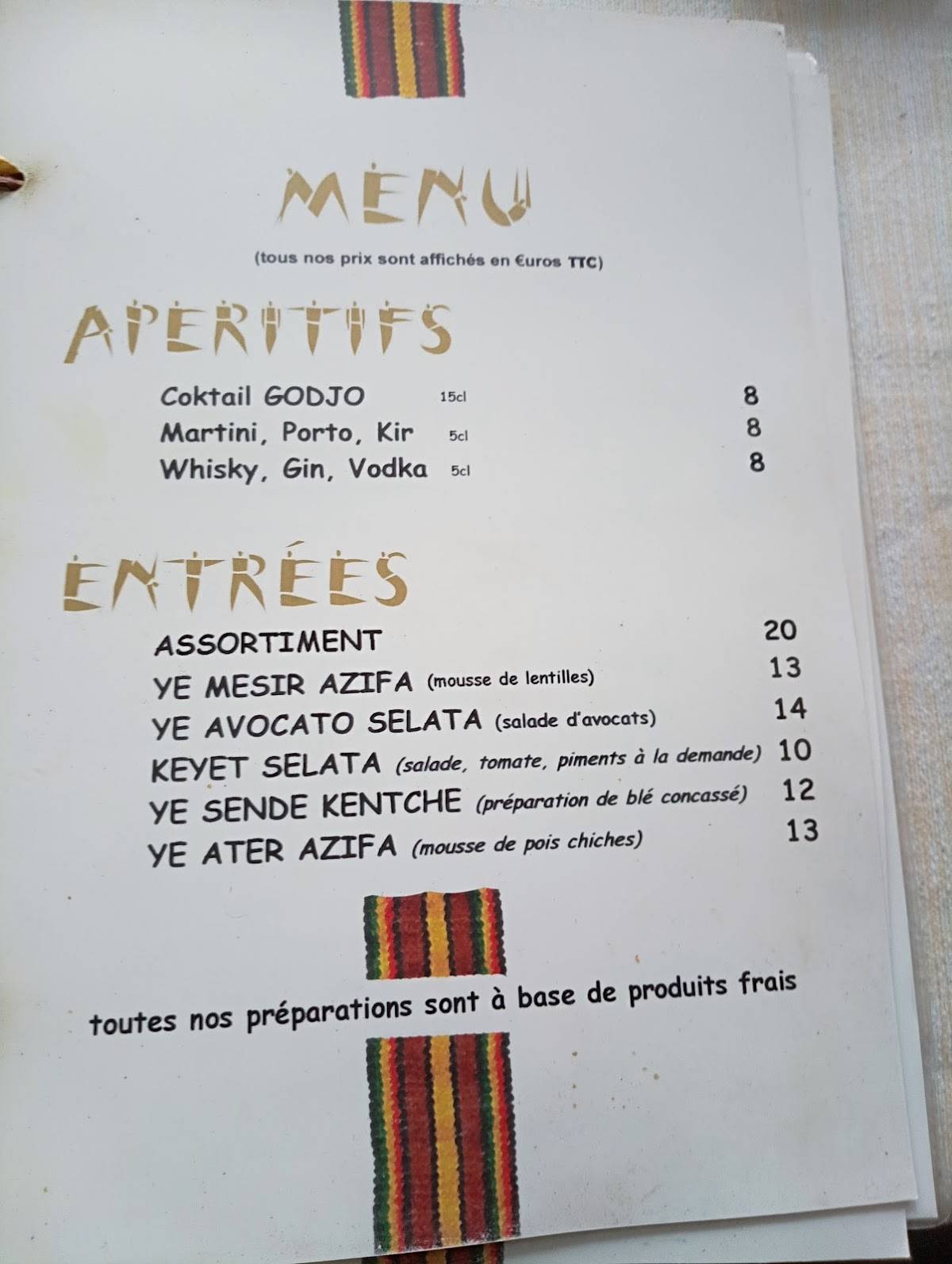 Menu de Restaurant Godjo