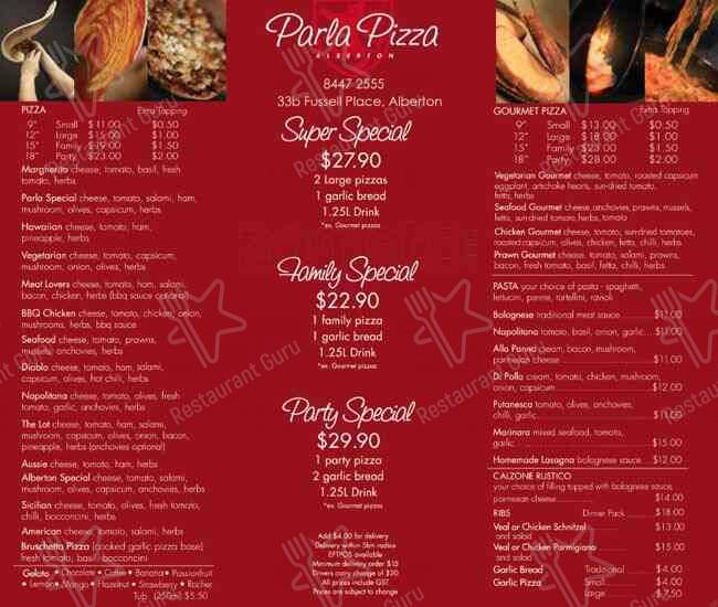 Parla Pizza Alberton menu