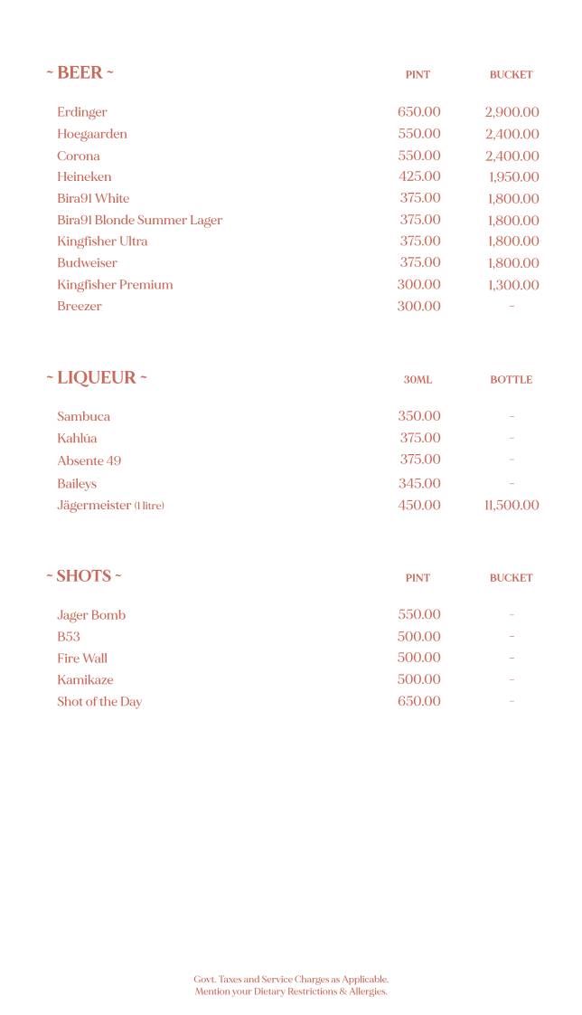 Paro - Modern India Bar menu
