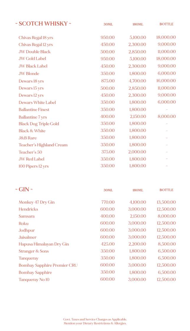 Paro - Modern India Bar menu