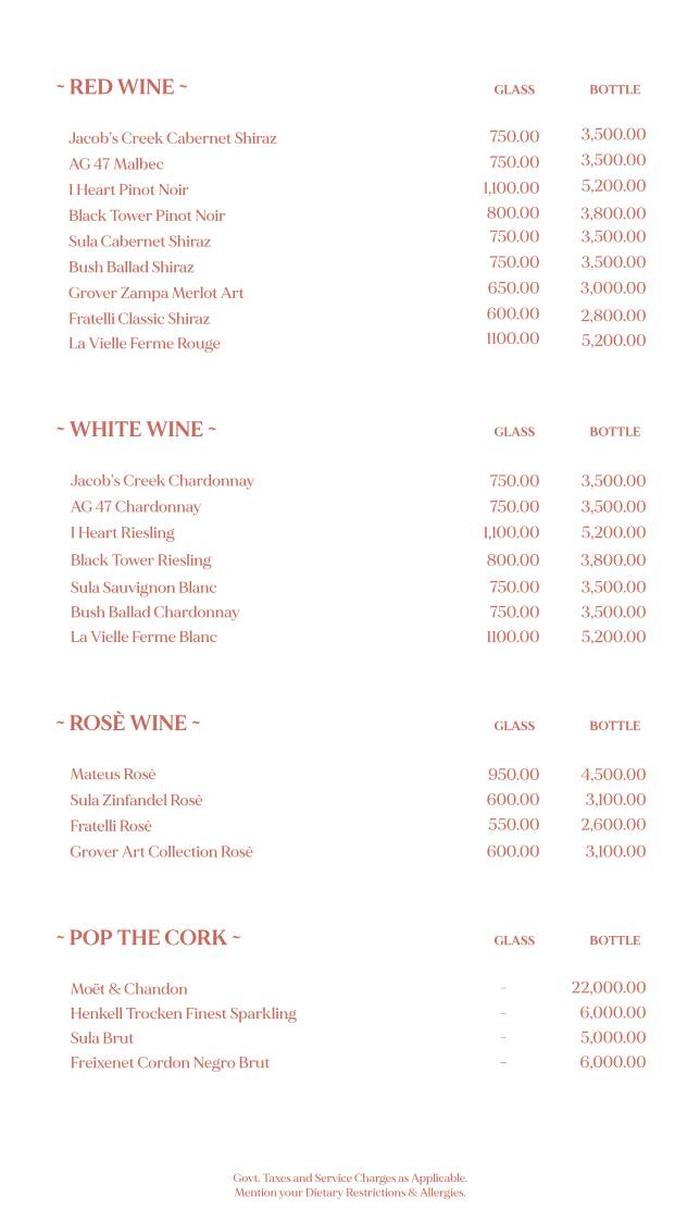 Paro - Modern India Bar menu