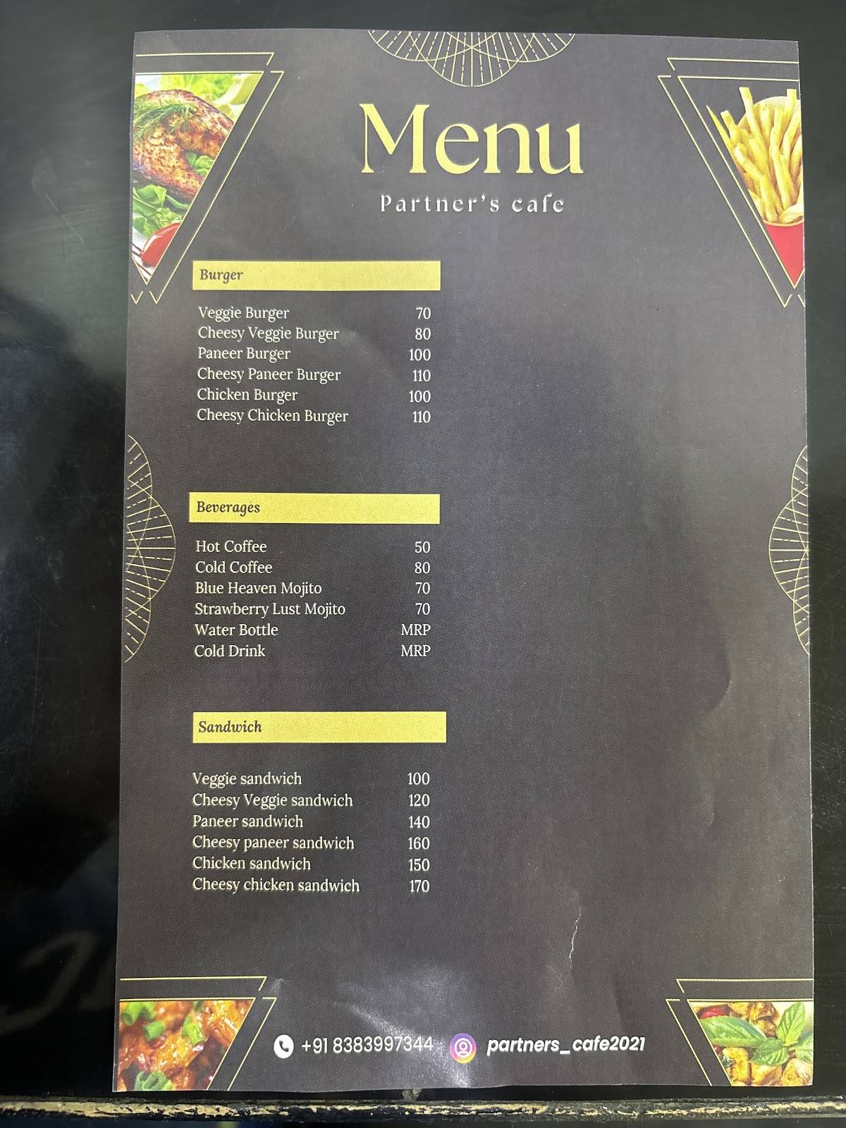 Partner's Cafe menu