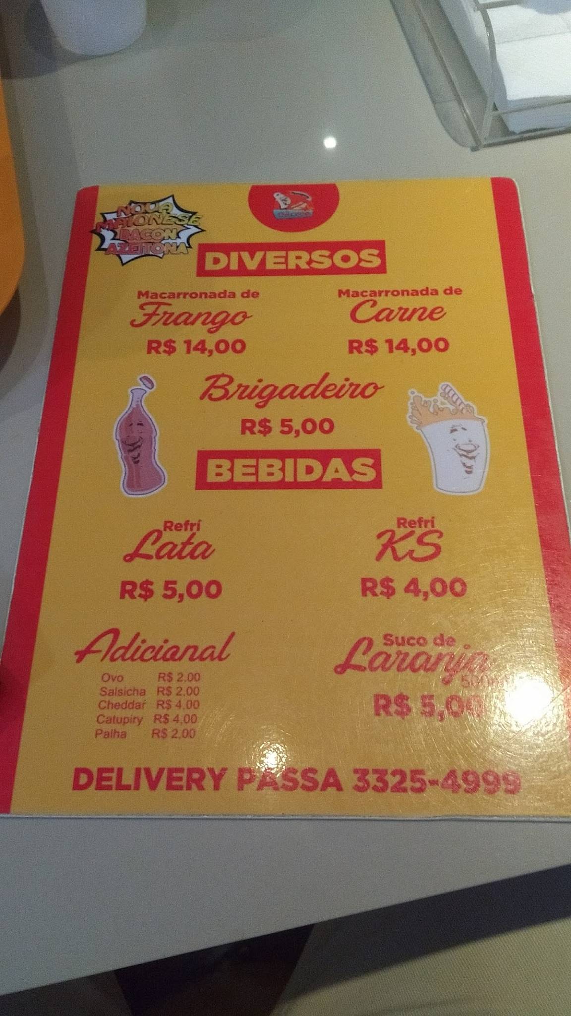 Passaporte do Careca cardápio