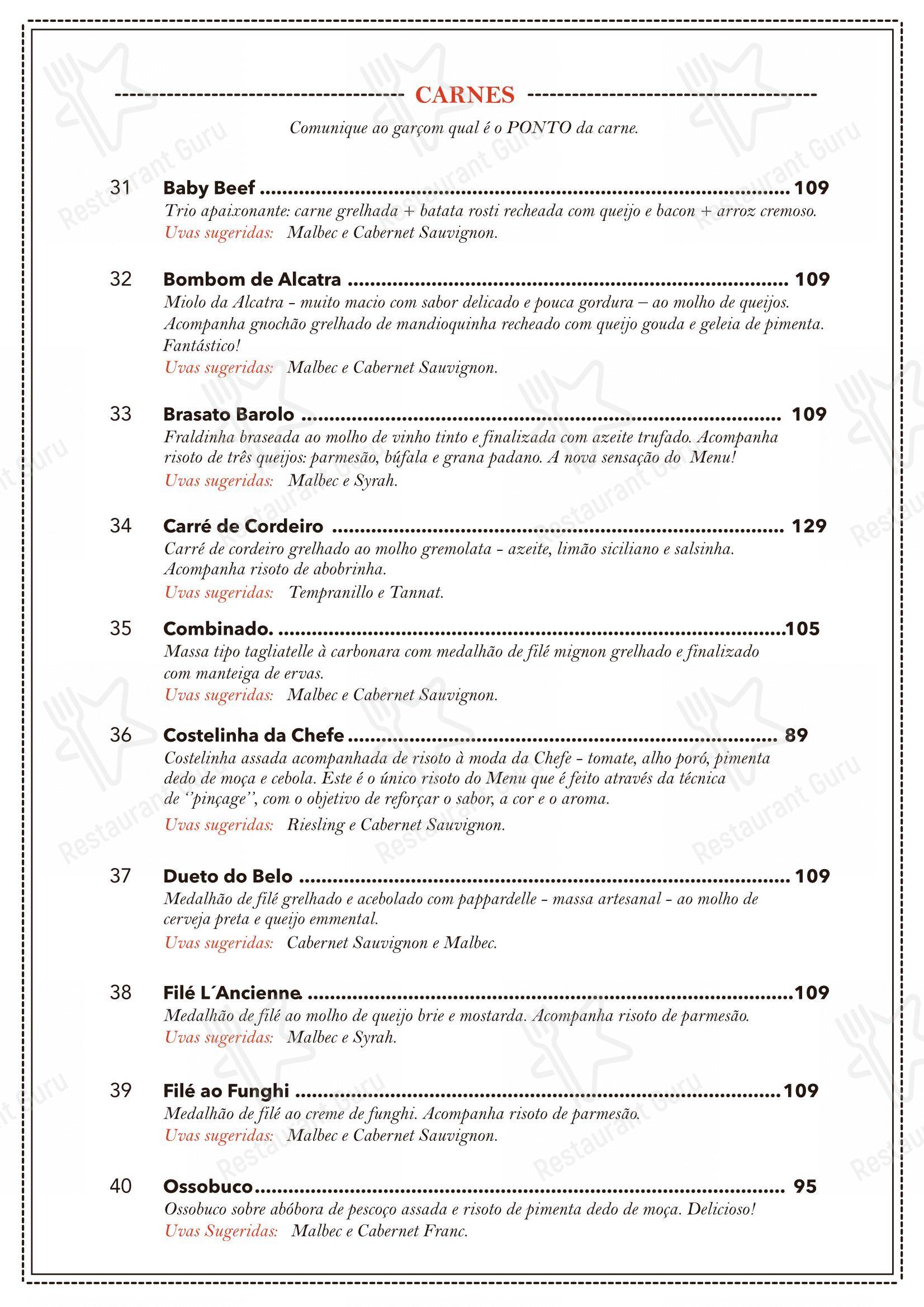 Pavanelli Loja e Restaurante - Menu bar