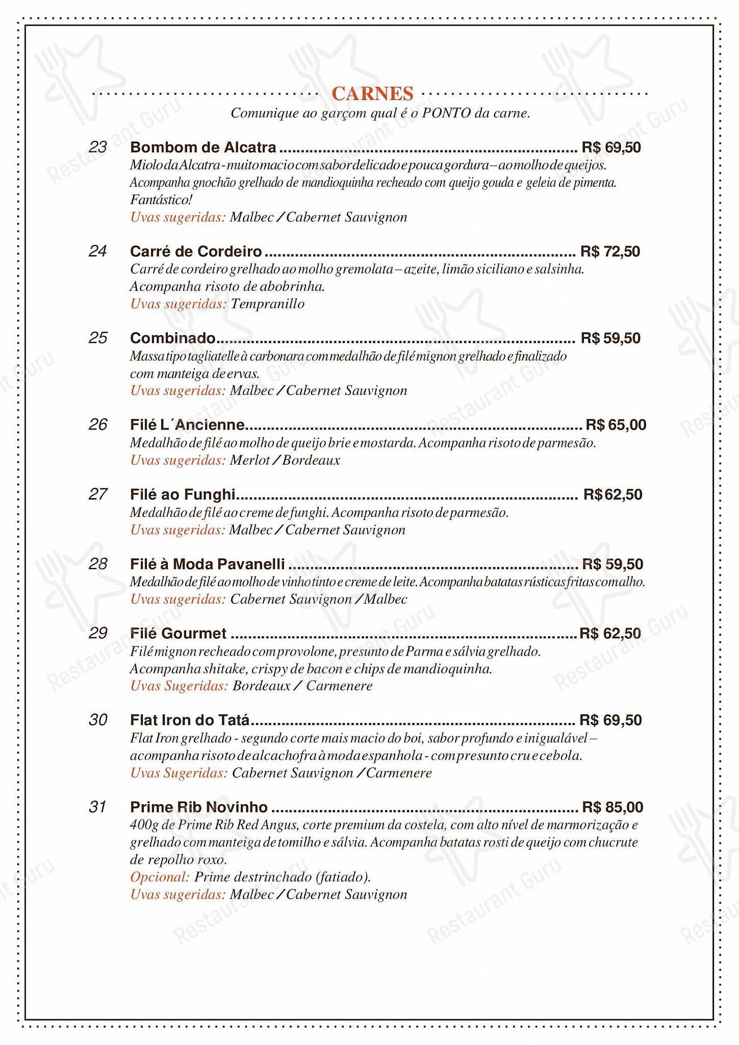 Catering Menu para Pavanelli Loja e Restaurante pub & bar