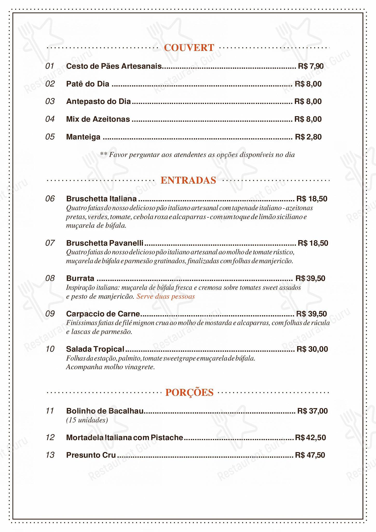 Catering Menu para Pavanelli Loja e Restaurante em Piracicaba