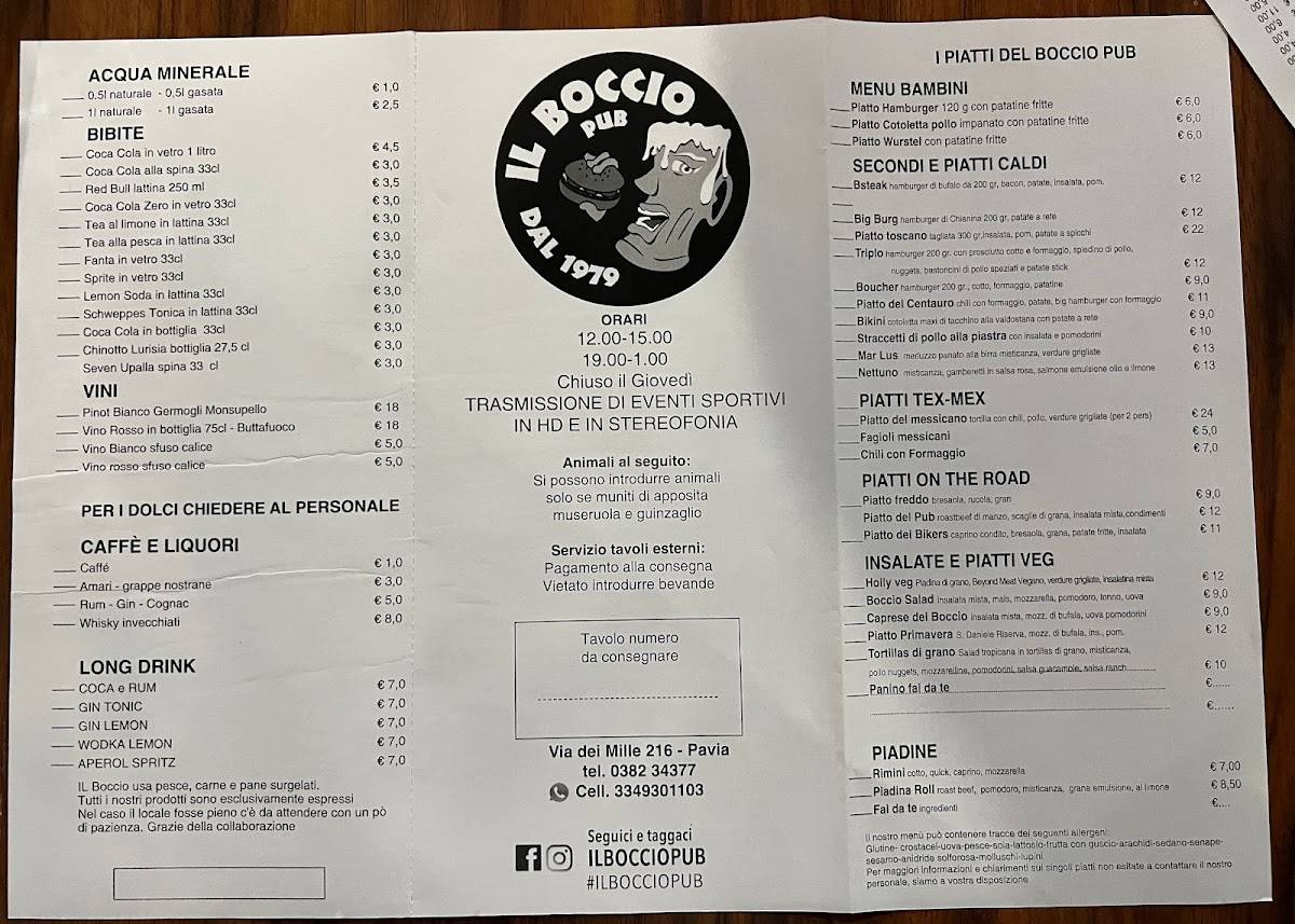 Menu di Il Boccio Pub 