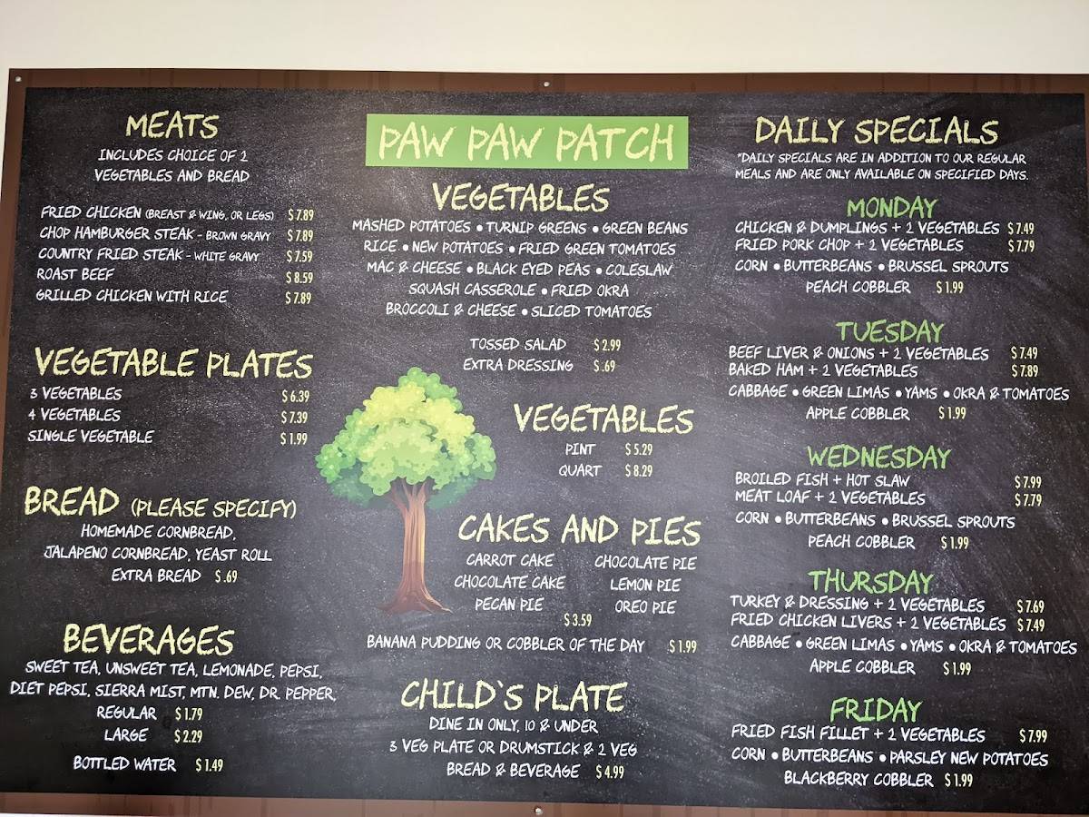 Menu at Paw Paw Patch restaurant, Birmingham