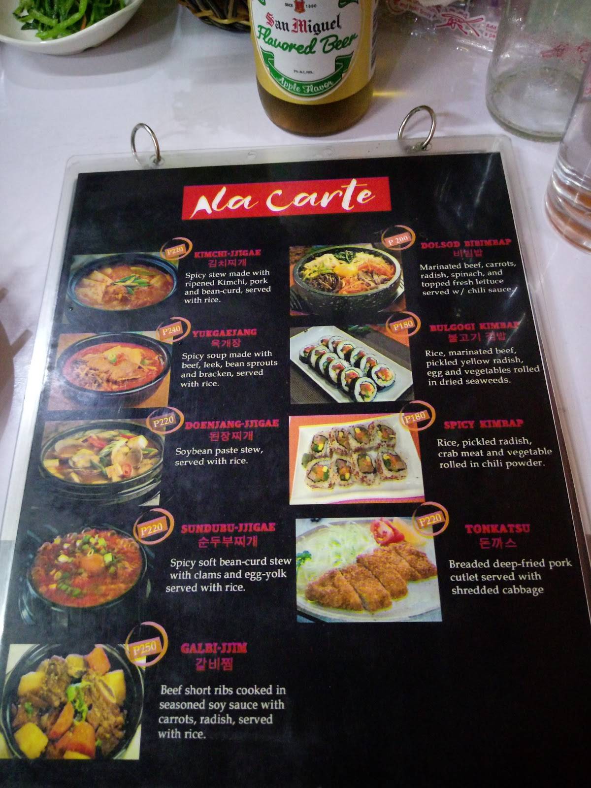 Menu at Pearl Meat Korean Restaurant, Baguio