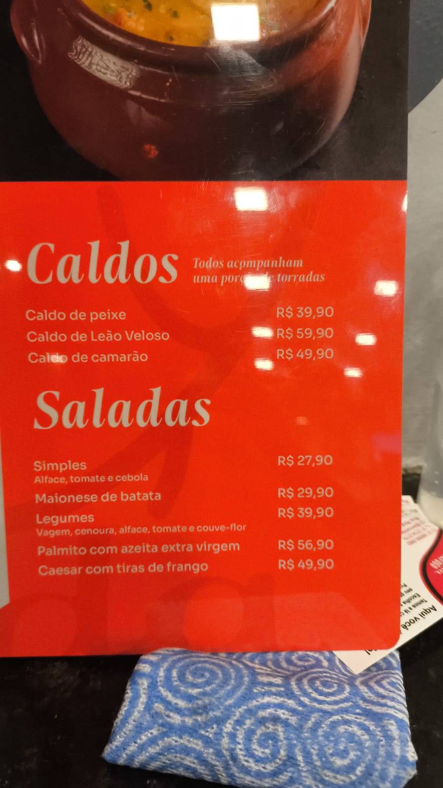 Peixada Botafogo cardápio