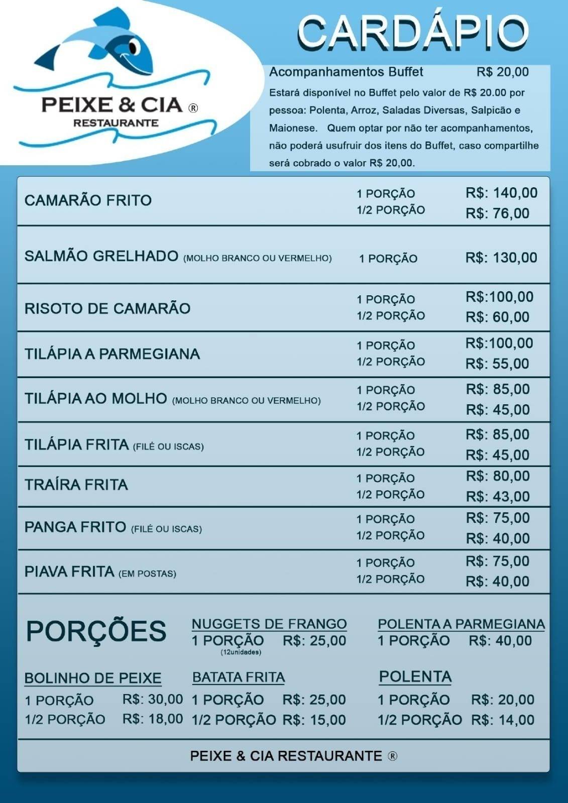 Peixe e Cia. cardápio
