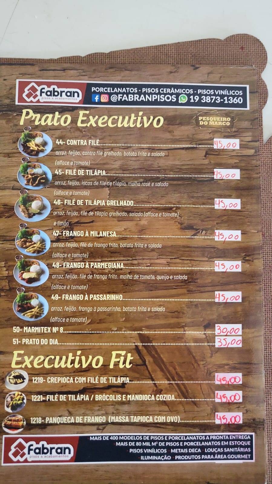 Pesqueiro do Marco cardápio