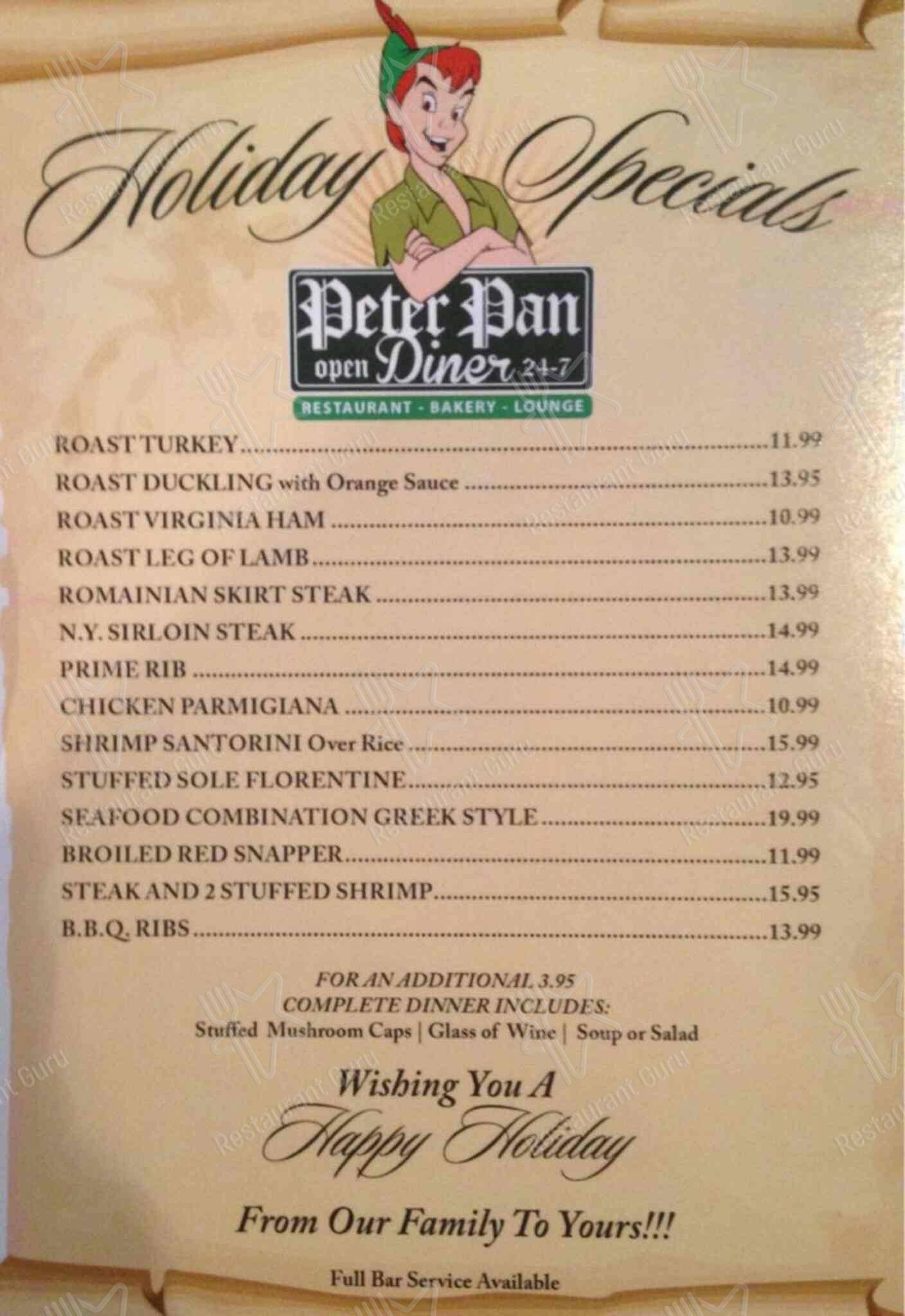 Peter Pan Diner menu