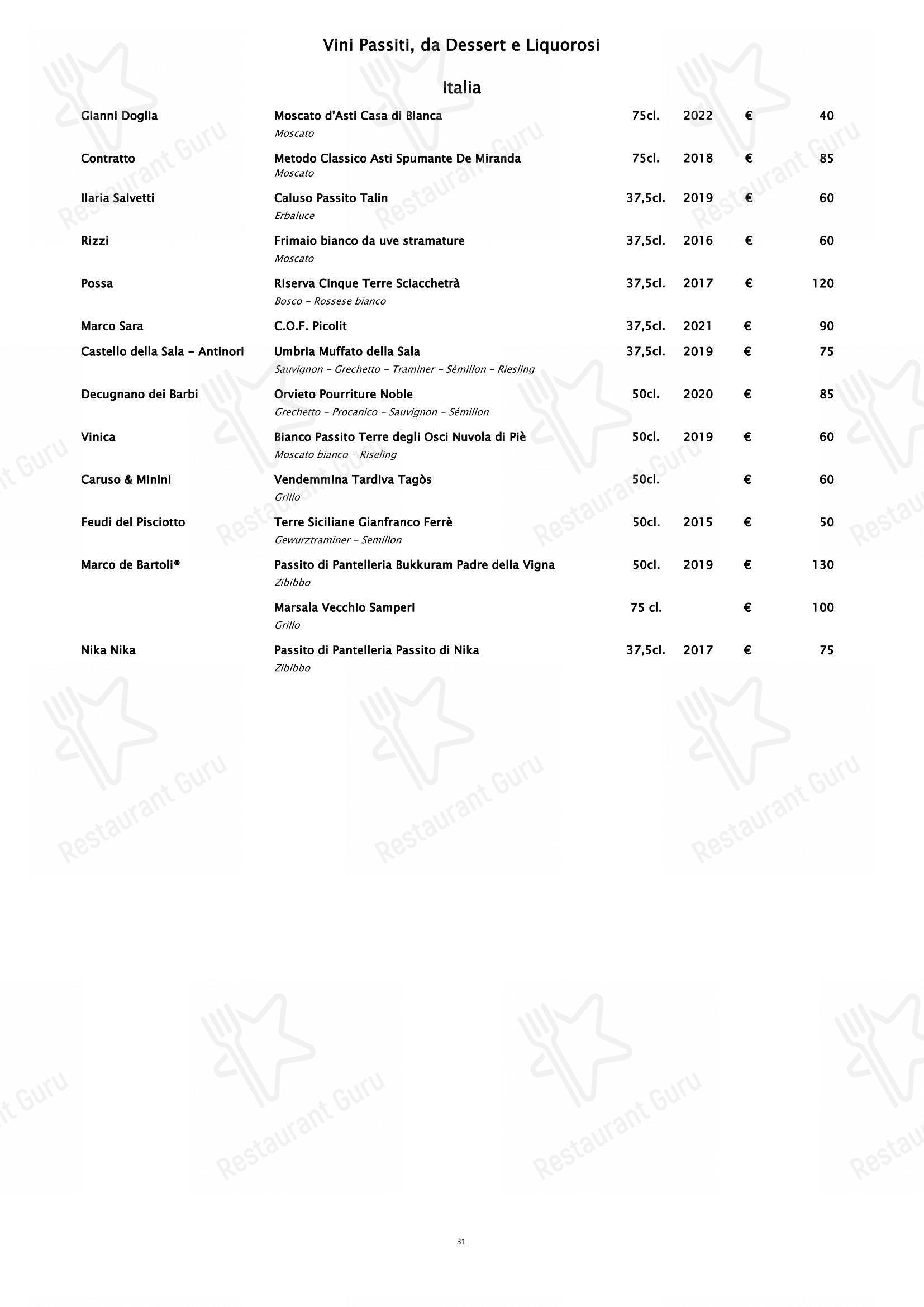 Menu di Piano35 Ristorante - Table Menu
