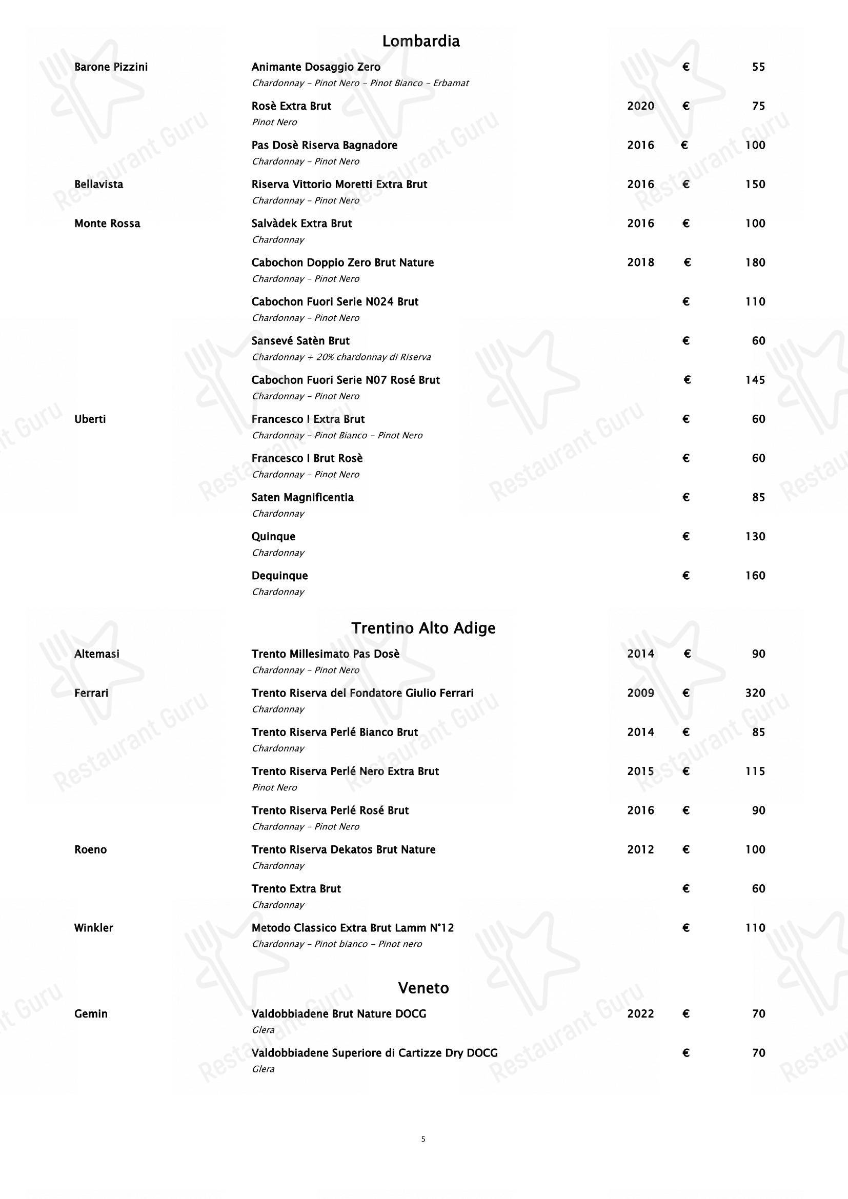 Menu di Piano35 Ristorante - Table Menu