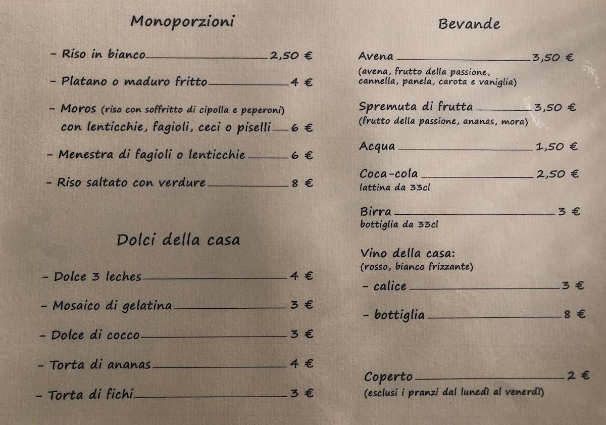 Menu da Piccolo Ecuador ristorante, Vicenza
