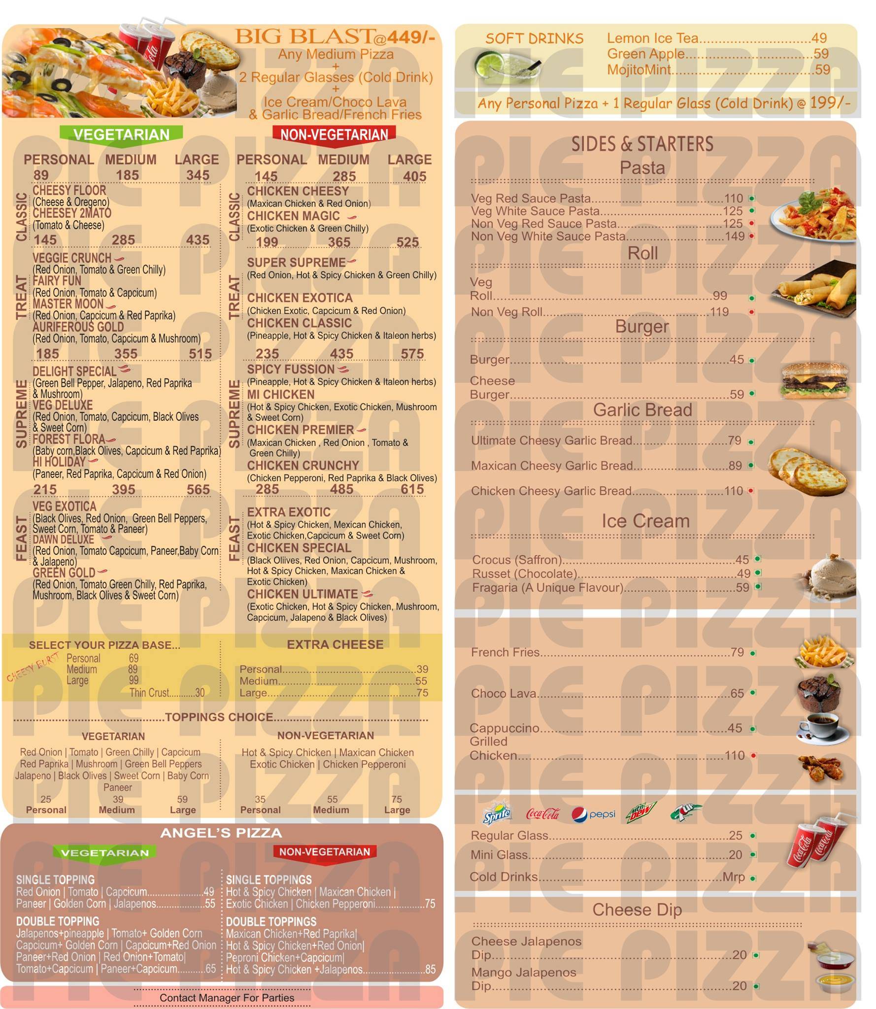Pie Pizza menu