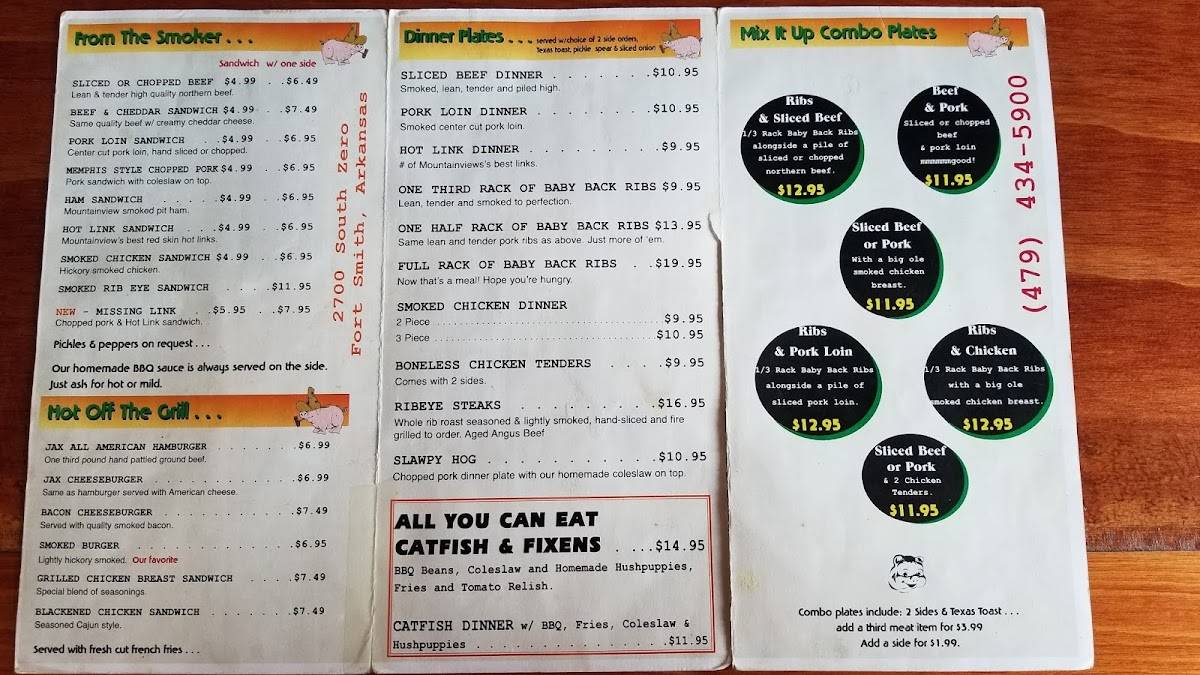 Menu at PigNPepper BarBQ, Fort Smith