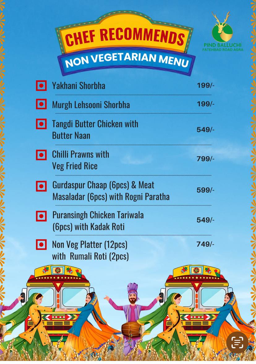 Pind Balluchi Agra menu