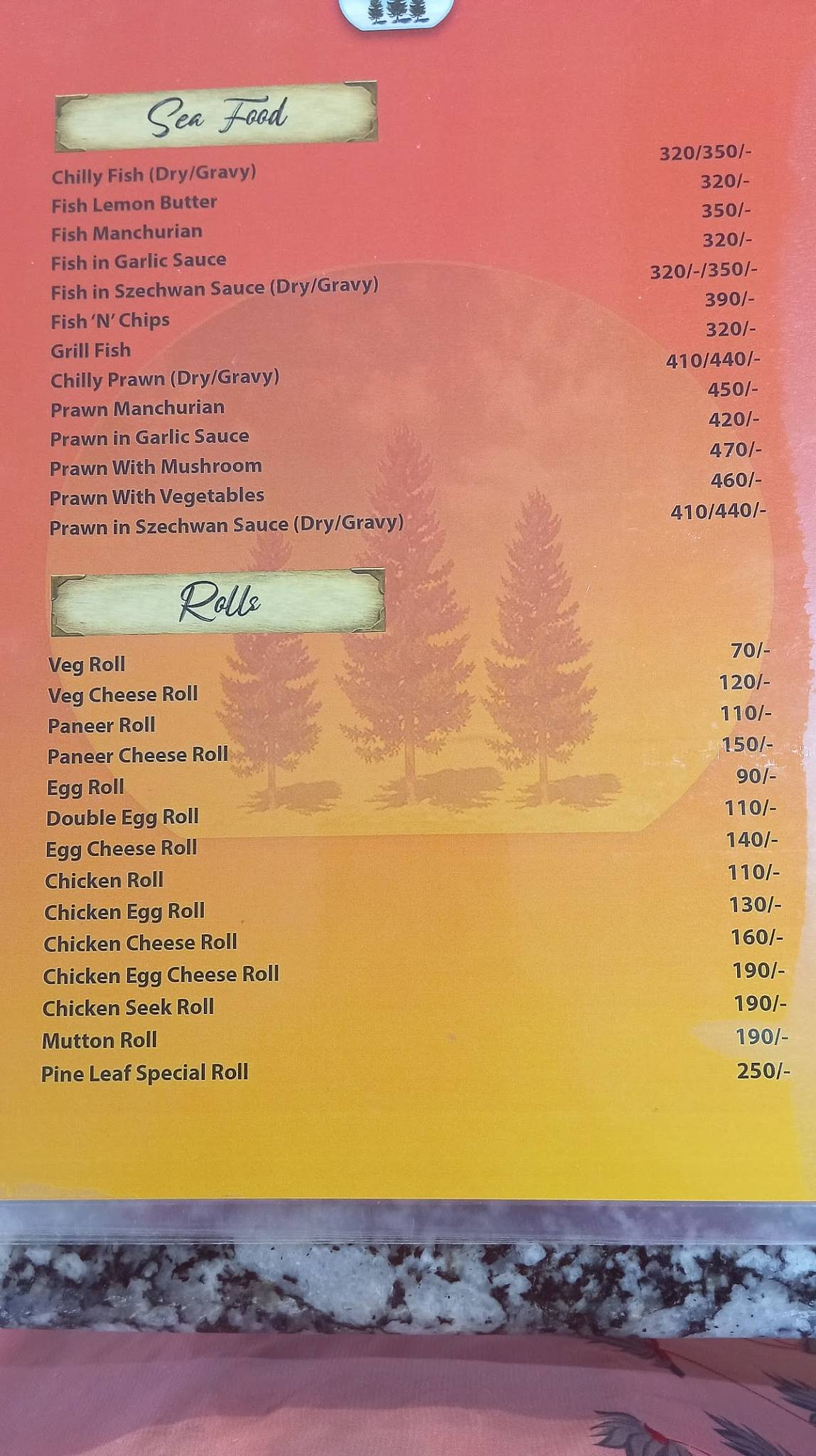 Pine leaf restaurant menu