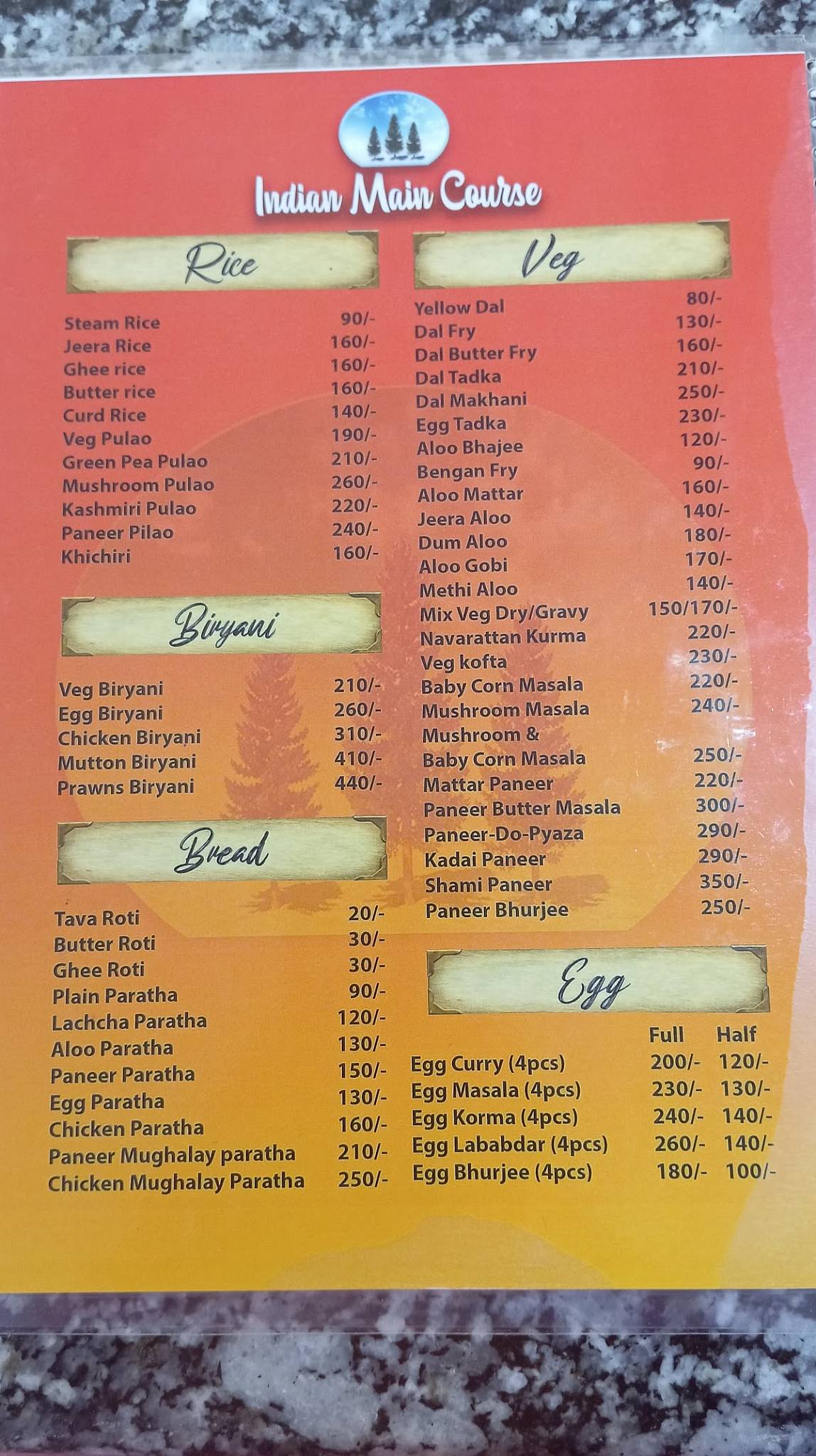 Pine leaf restaurant menu