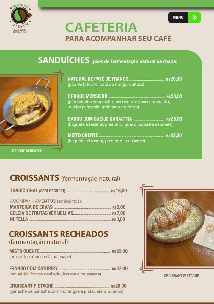 Pistache Café cardápio