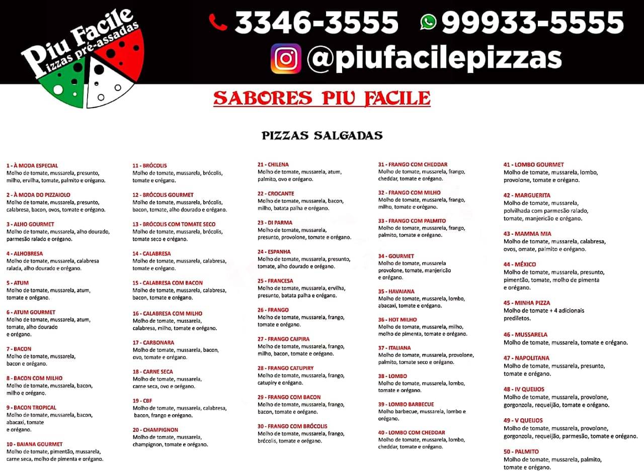 Piu Facile Pizzas cardápio