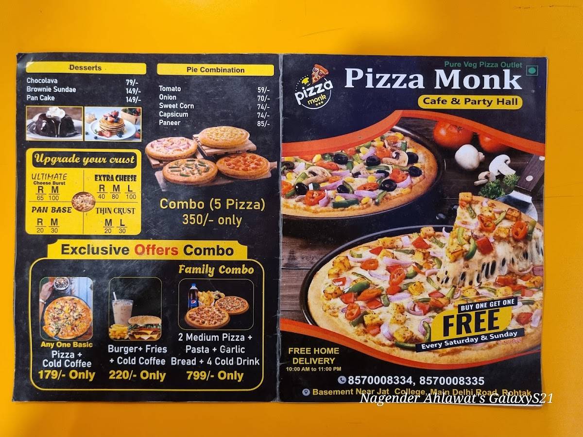 Pizza Monk cafe & party hall menu