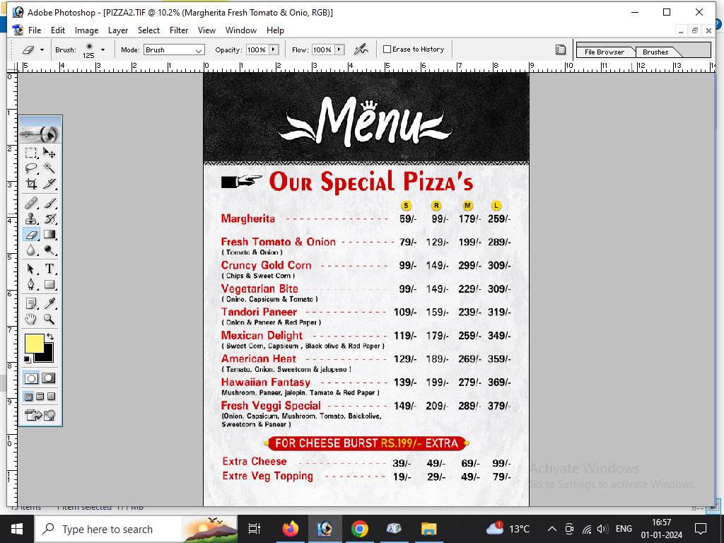 Pizza O'clock menu