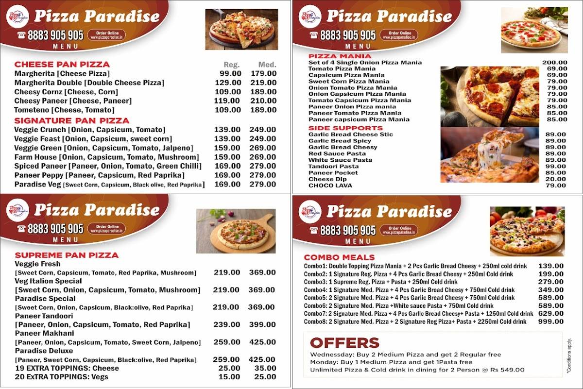 Pizza Paradise-Pizza Shop Near Me, Veg Pan Pizzas, Pizza Mania, Meal For Family-Roorkee menu