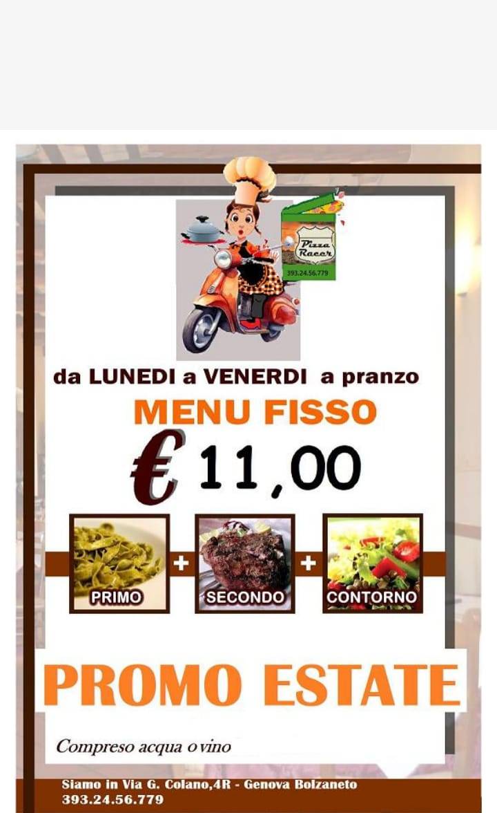 Menu di Pizza Racer 