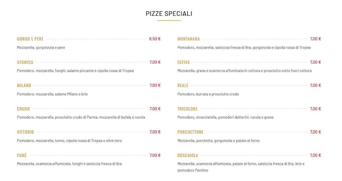 Menu di Pizza Vittorio 