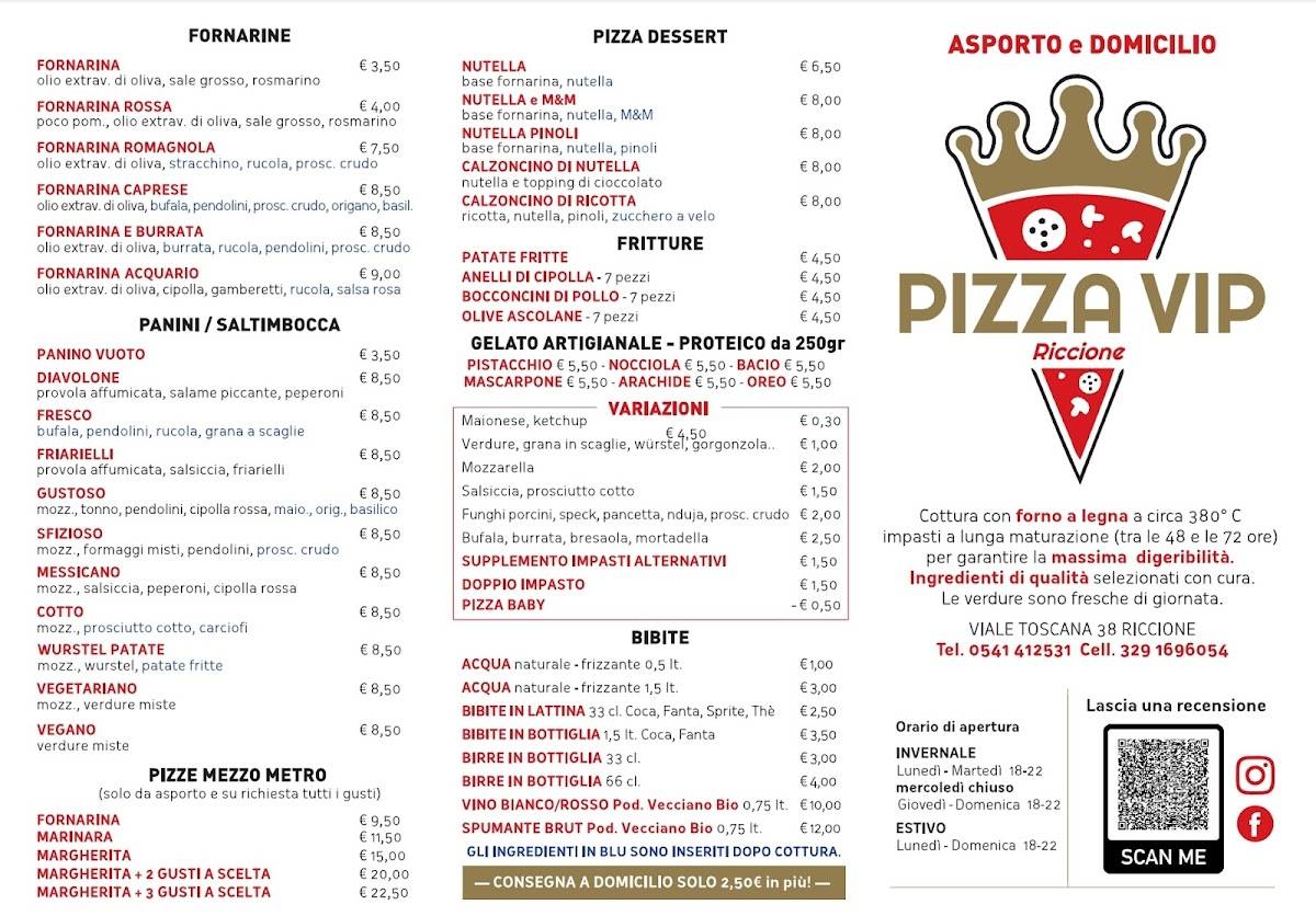 Menu di Pizza VIP - Pizzeria d'asporto e a domicilio 