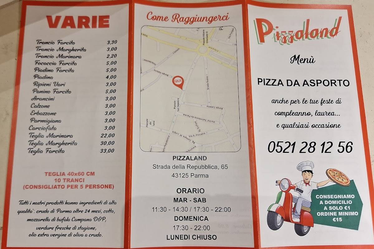 Menu di Pizzaland 