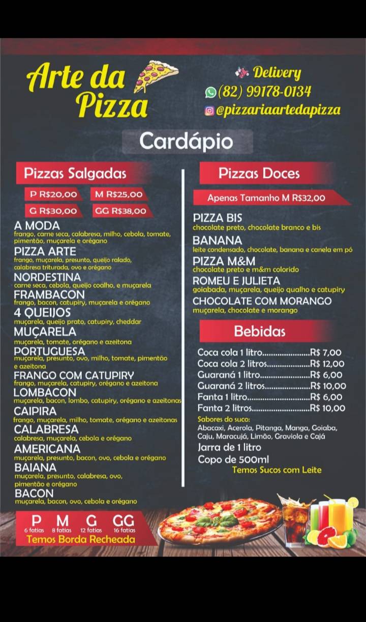 Pizzaria Arte da pizza cardápio