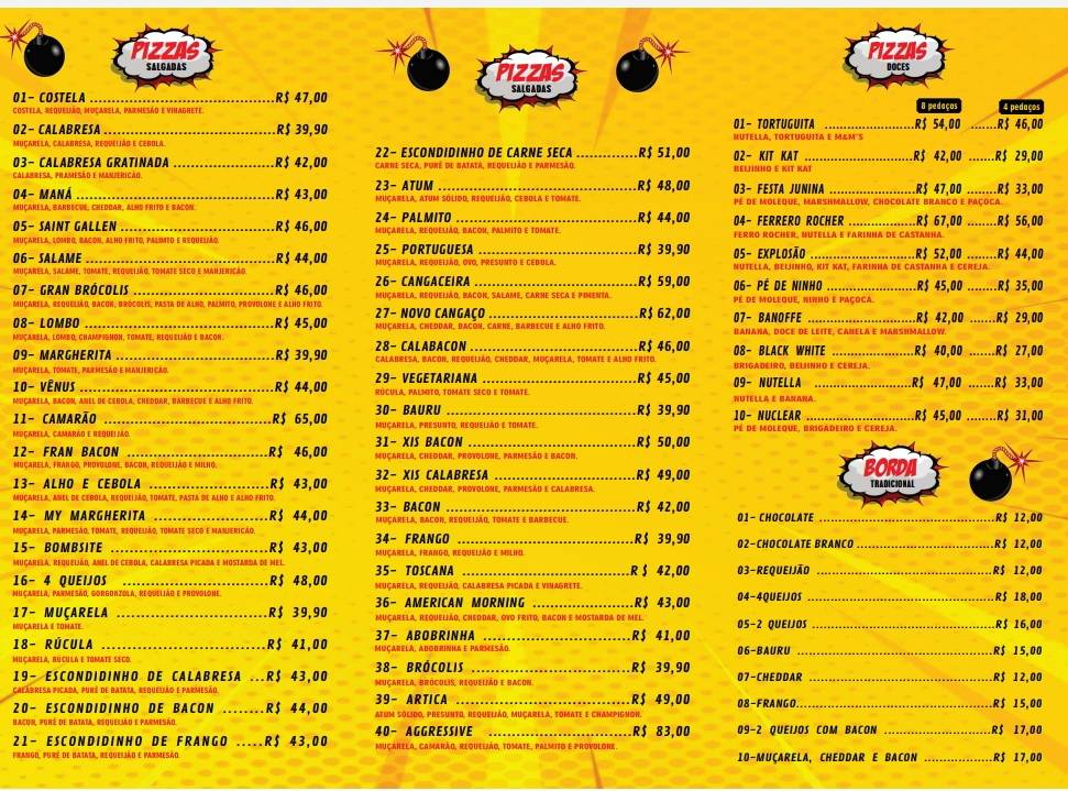 Pizzaria BooM explosão de sabores cardápio