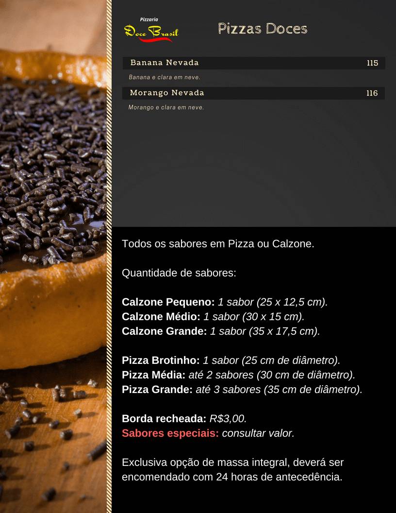 Pizzaria Doce Brasil cardápio