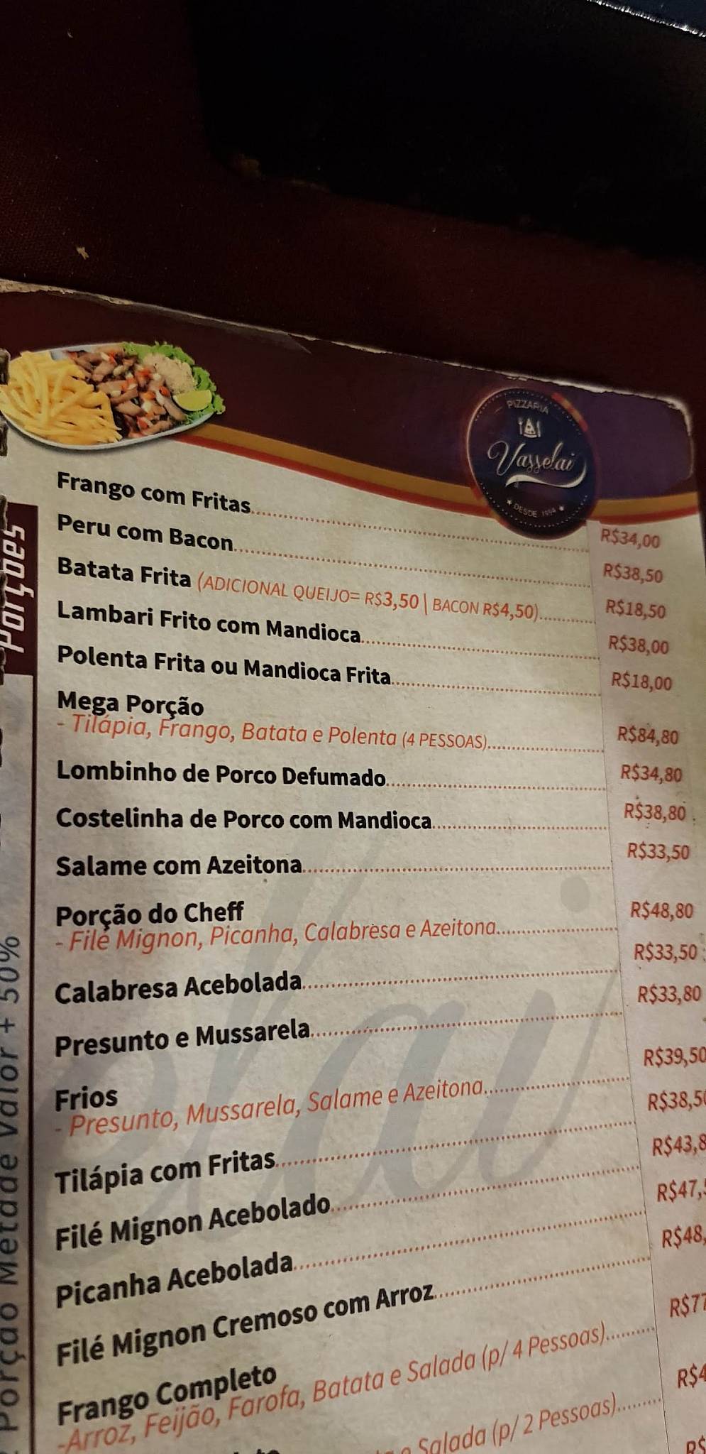 Pizzaria Vasselai cardápio
