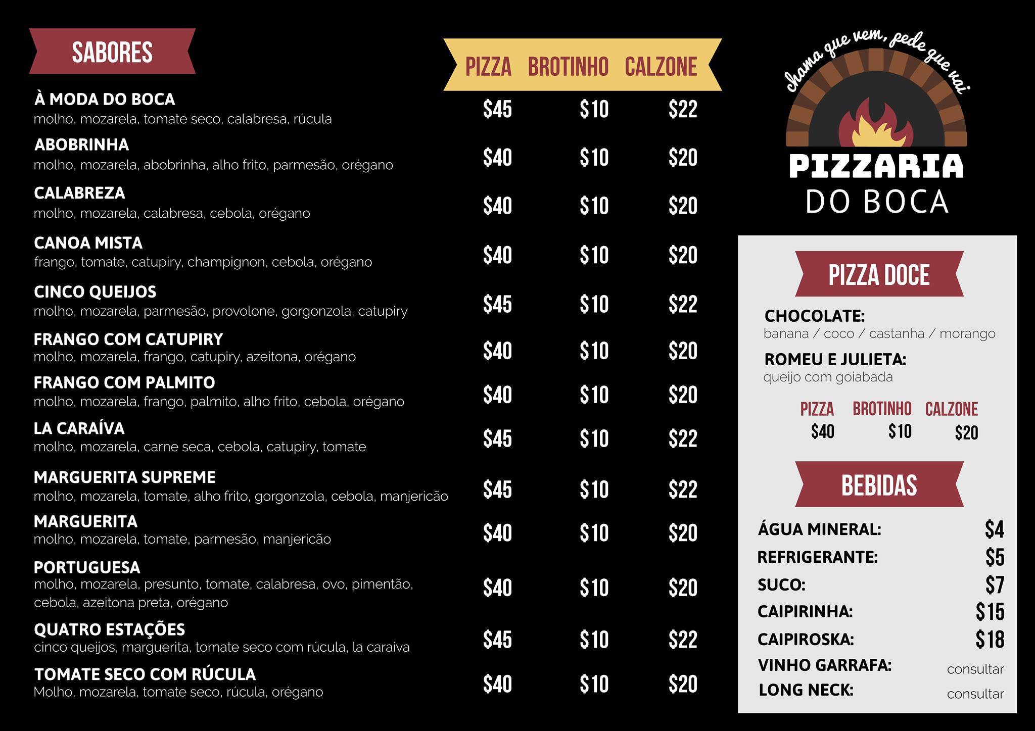 Pizzaria do Boca cardápio