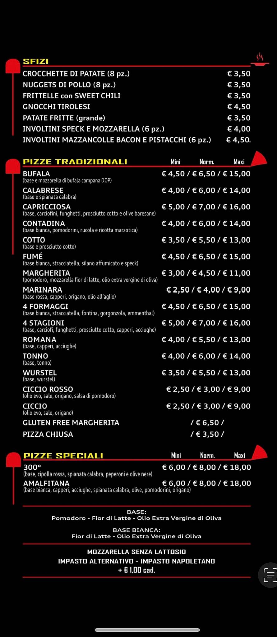 Menu di 300 Gradi pizza & food 
