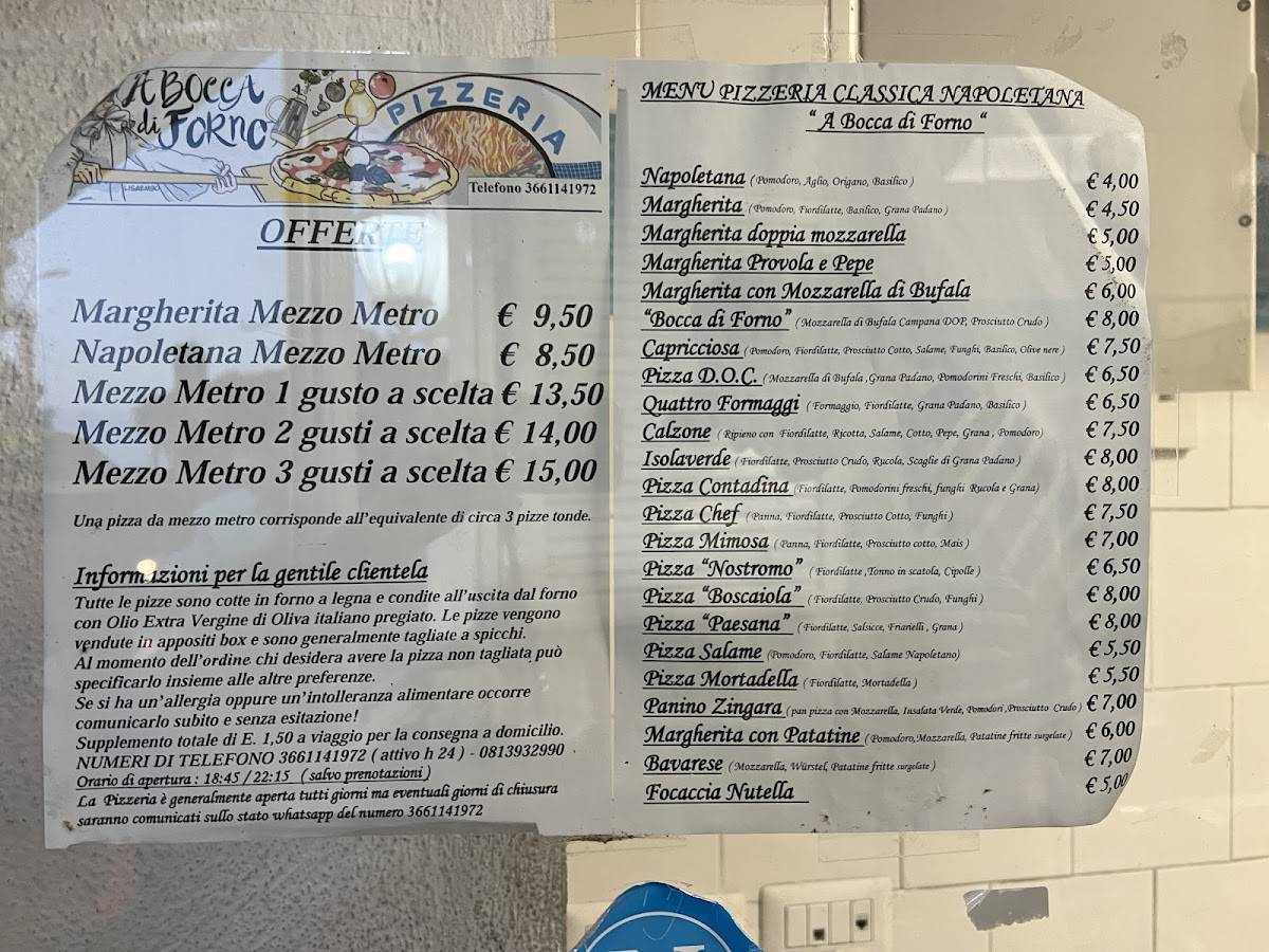 Menu di Pizzeria A Bocca di Forno 