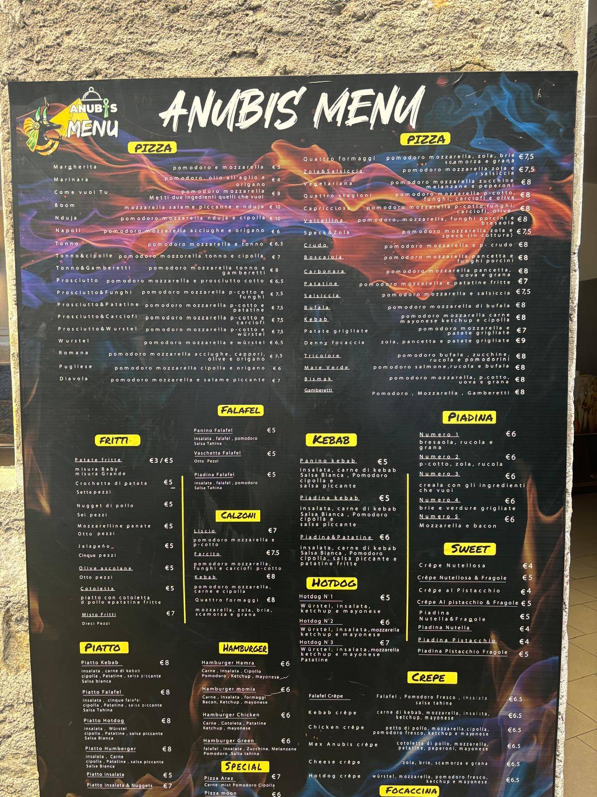 Menu di Pizzeria ANUBIS 