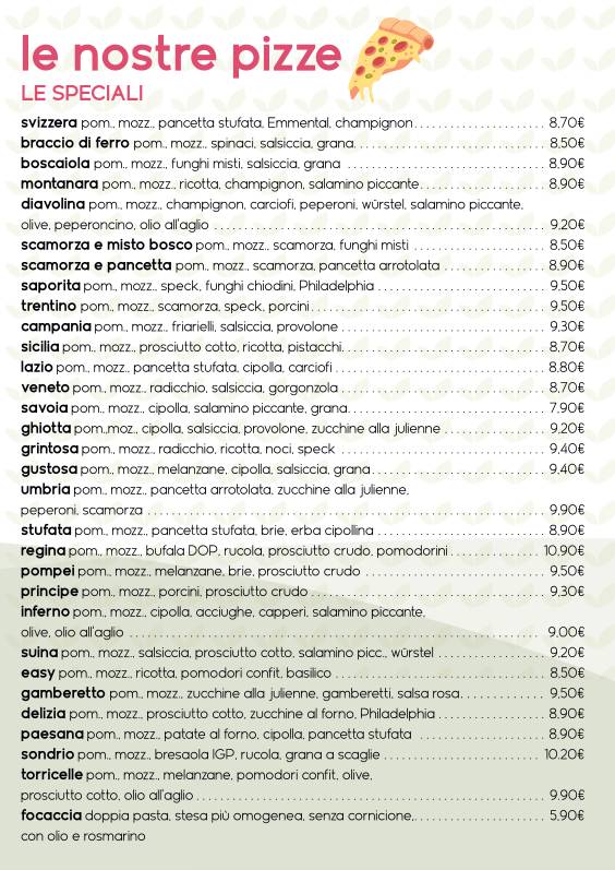 Menu di Pizzeria Artesana 