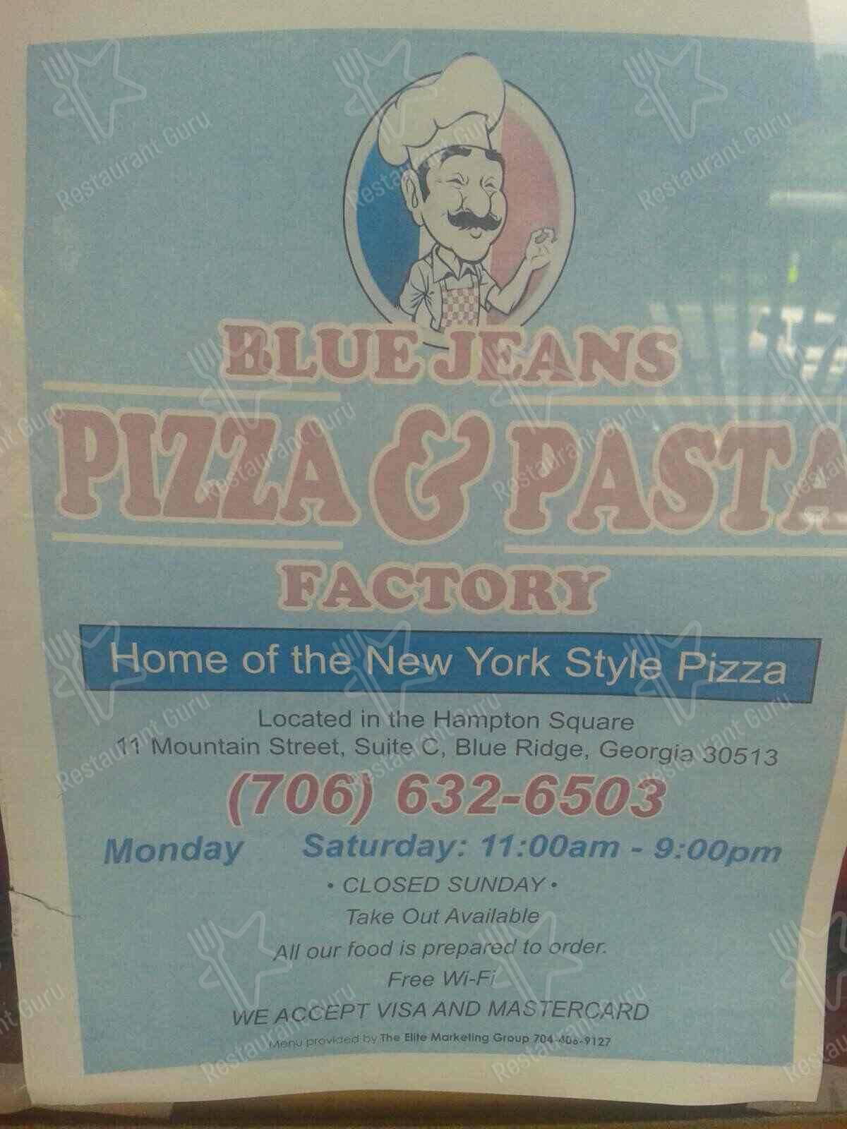 Menu at Blue Jeans Pizza & Pasta pizzeria, Blue Ridge