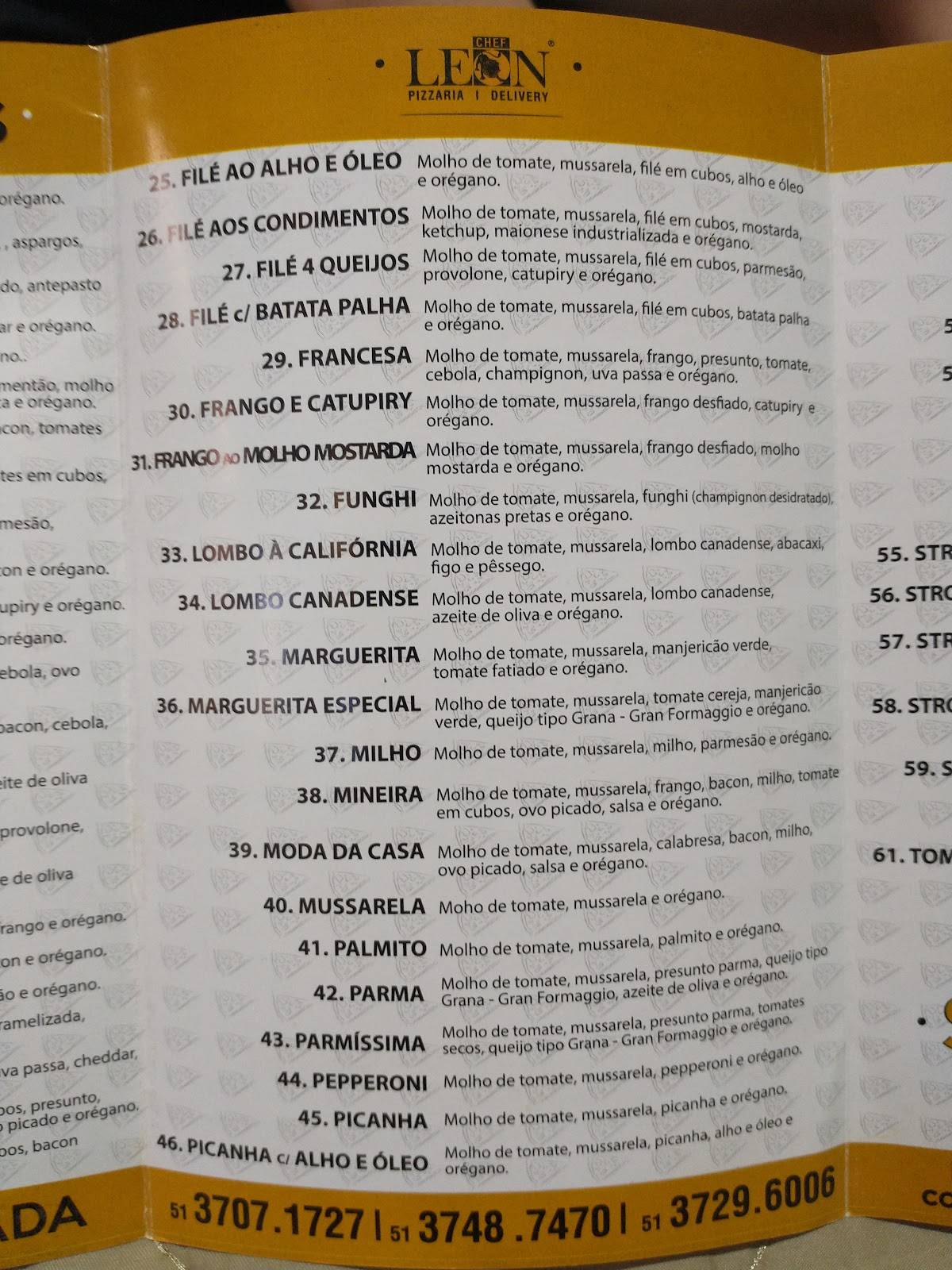 Chef Leon Pizzaria Delivery - Lajeado cardápio