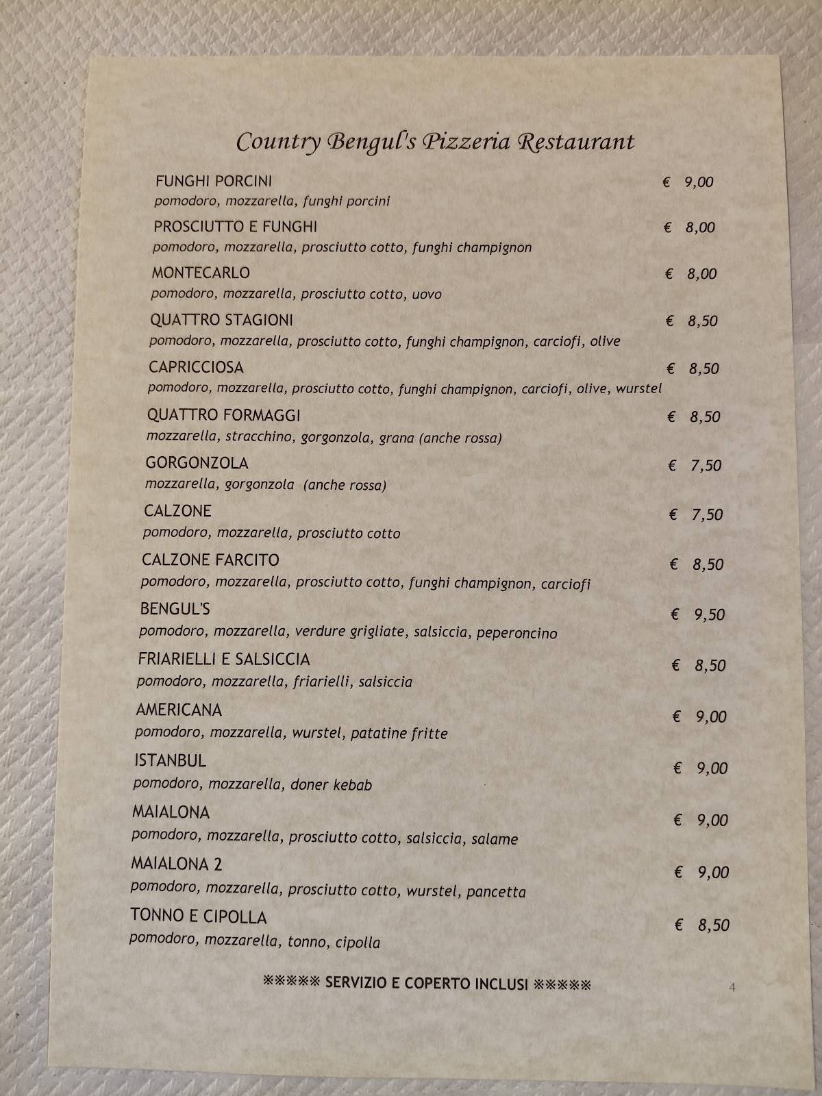 Menu di Pizzeria Country Bengul'S 